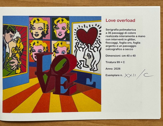 Quadro Serigrafia Ugo Nespolo 40x40cm love overload cornice, pop – Litografie e stampe, Carta (photo 5 of 5)