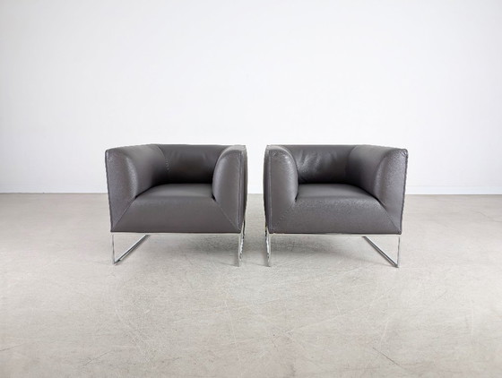 Image 1 of 2 sillones originales COR Mell, de piel, gris antracita, diseño lounge.