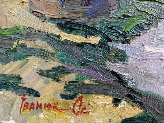 Peinture à l'huile originale Paysage rural Vie de village d'été Campagne Au-delà du puits (photo 10 of 11)