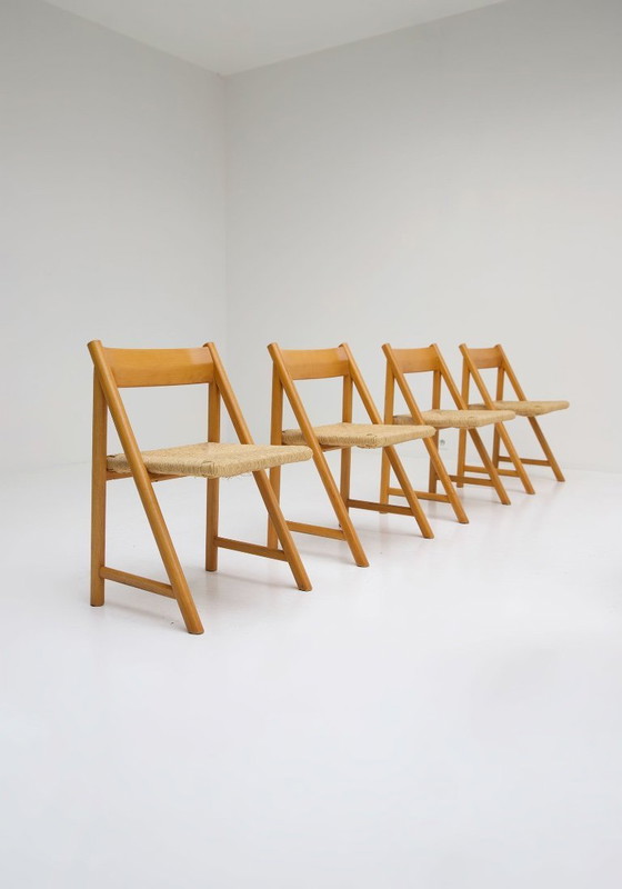 Image 1 of 8x Hout en koord stoelen