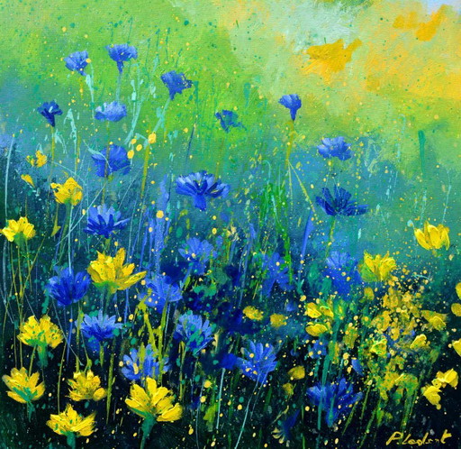 Blue Cornflowers – schilderijen tekeningen, Canvas