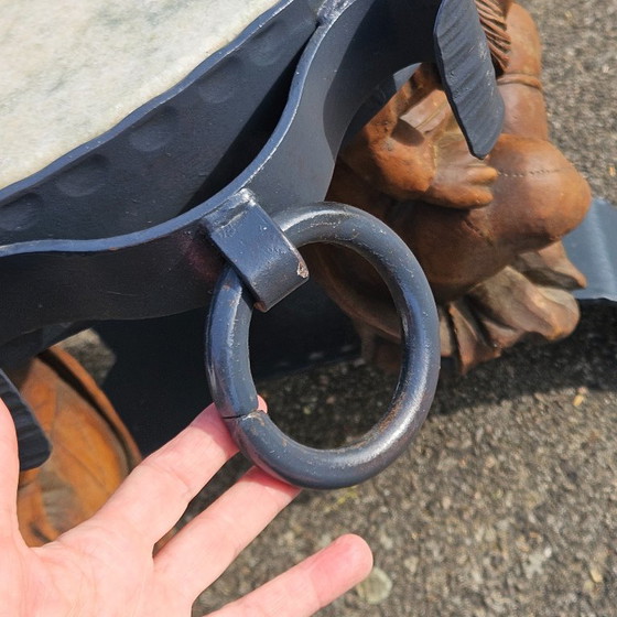 Image 1 of French Vintage Jean Maurice Rothschild - Marble Table - Forged Iron Table - Neoclassical Style- 50s