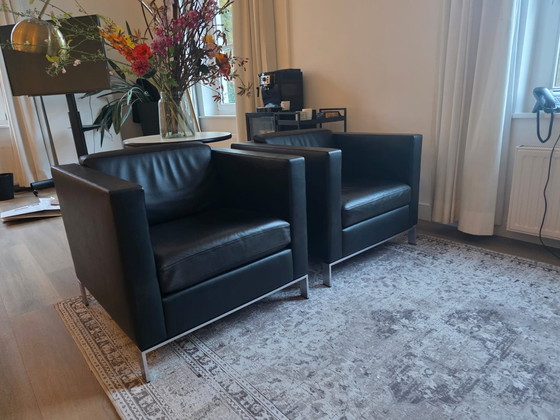 Image 1 of Walter Knoll Foster set – sofa + 2 Foster 500 armchairs – black leather – top condition