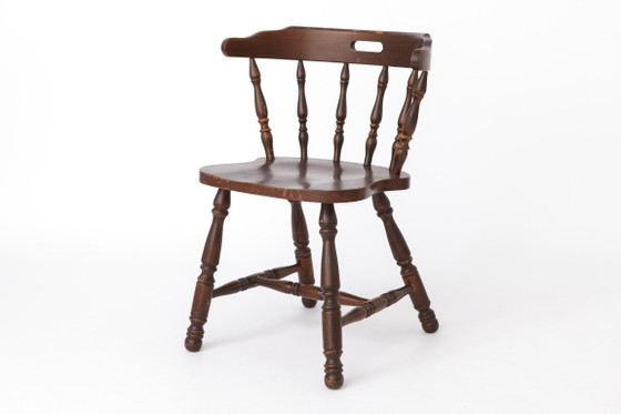Vintage Western Style Wooden Chair, 1950s–1960s German Rustic Beechwood Dining Chair, Bonanza Style (photo 4 of 12)