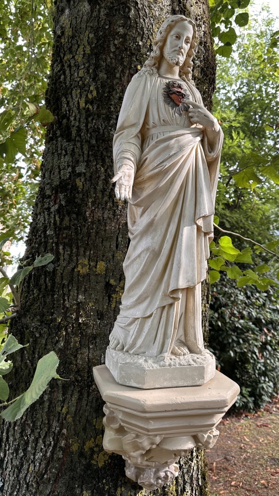 Große antike Herz-Jesu-Statue aus Gips – 105 cm – Bildhauerei, Other (photo 12 of 15)