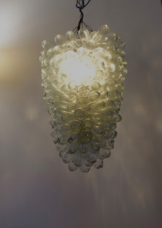 Image 1 of Lámpara de techo/araña de cristal transparente con forma de uva, años 70