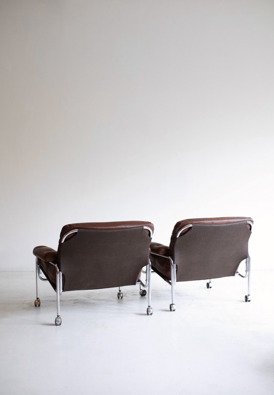 Set of 2 vintage Armchairs model ‘Eva’ Lindl&ouml;fs M&ouml;bler 1960s, Lindlöfs Möbler, Chrome, Leather (photo 8 of 9)