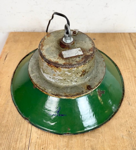 Image 1 of Green Enamel and Cast Iron Industrial Pendant Light, 1960s