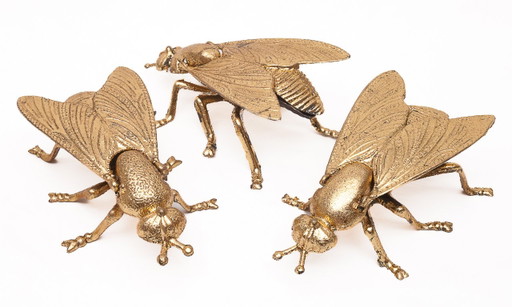 Set van 3 gouden vliegenasbakken – decoratieve objecten, Metal, Gold