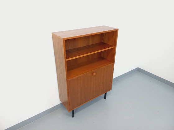 Image 1 of Vintage Scandinavian Modernist Storage Bookcase in Teak and Black Metal from the 60s