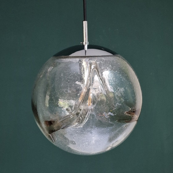 Image 1 of Lampe pendante vintage de l'ère spatiale - Hustadt Leuchten - Verre et métal chromé - Ø 30 cm - 1970