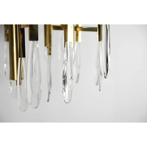 Image 1 of Italian Brass Chandelier with Glass Icicles by Gaetano Sciolari - 1970s