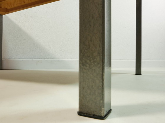 Image 1 of Vintage Couchtisch Nussbaum mit Glasplatte – Mid Century Sofatisch mit Stahlrohrbeinen, 1960er Jahre Coffee Table