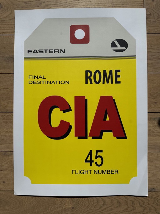 Poster di design grafico Etichetta bagaglio Panam Eames Era Roma Rome Memphis – wanddecoratie, Paper