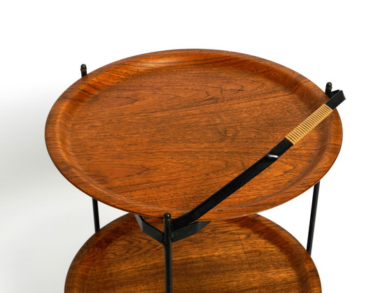 Image 1 of Schöner klappbarer Mid-Century Modern Servierwagen mit abnehmbaren Teak Pagholz Tabletts