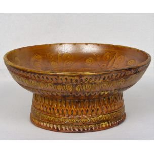 Vintage bruine keramieken kom van Huguette Bessone, 1950