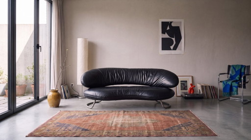 Vintage-Ledersofa im Stil der 1980er Jahre – Schwarz, Chromgestell – 2 zitsbanken, Leather