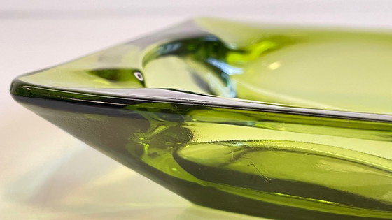 Image 1 of Geometric Glass Ashtray Vintage Green