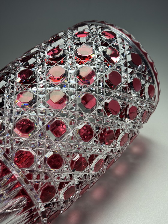 Image 1 of Rare Hand-Cut Overlay Crystal Vase in Ruby – Cristallerie de Lorraine, 1930s