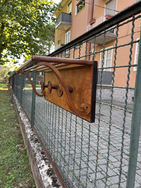 Vintage Houten Wandkapstok met Hoedenplank 90 Cm Mid Century – Wandrek, Wood (photo 5 of 10)