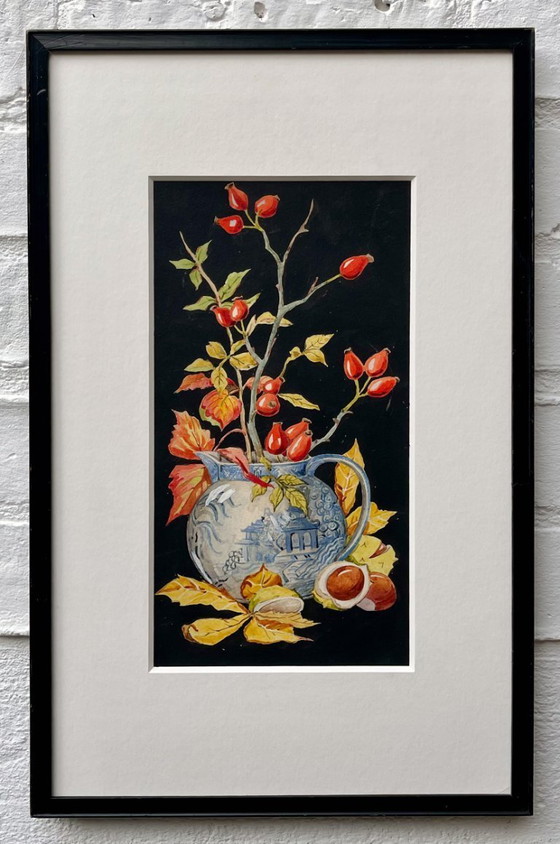 Image 1 of Herbststillleben, Aquarell mit schwarzem Rahmen