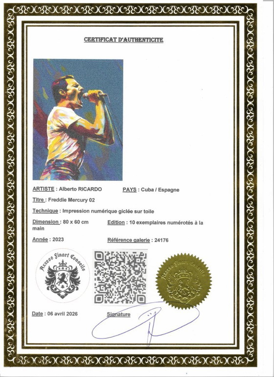 Alberto Ricardo - Freddie Mercury 2 - Lithographie d'artiste – Lithographies et sérigraphies, Canvas (photo 8 of 13)