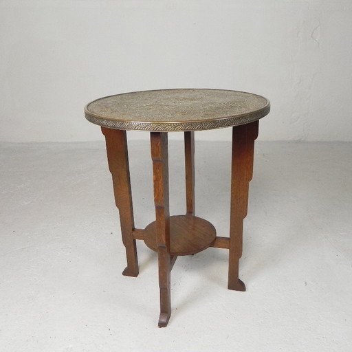 Mesa Art Déco con tablero de latón, Escuela de Ámsterdam, década de 1930