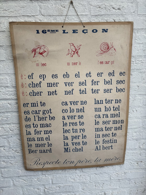 Image 1 of Tabella scolastica francese vintage a doppia faccia Metodo Boscher ‘50