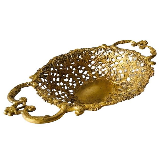 Image 1 of Cesto di frutta in ottone vintage italiano in filigrana barocca, anni '60