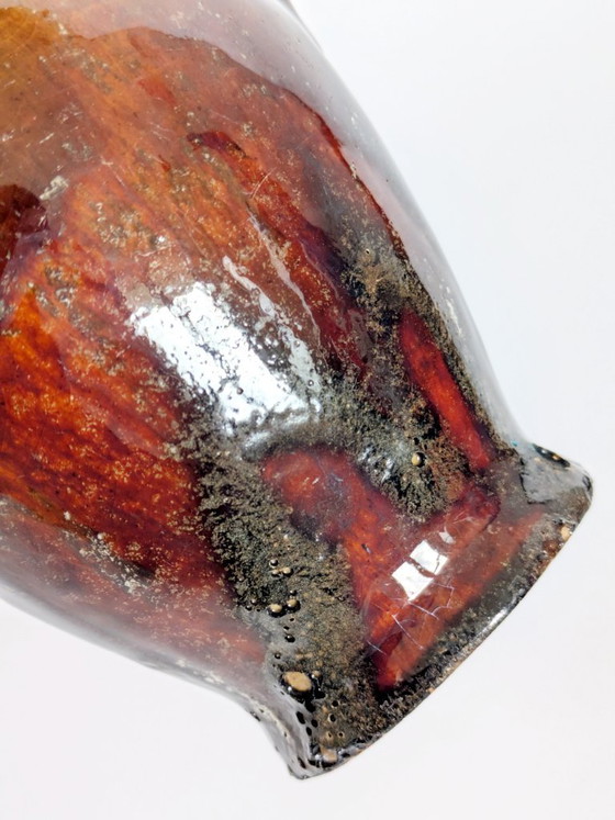 Image 1 of Anfora in ceramica vintage, smalto Fat Lava, decorazione da mensola in stile boho di metà secolo.