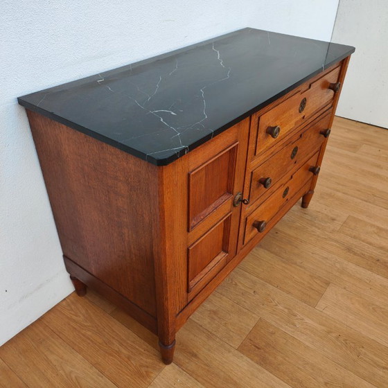 Image 1 of Vintage Frans dressoir commode, ladekast, badkamermeubel met marmer blad