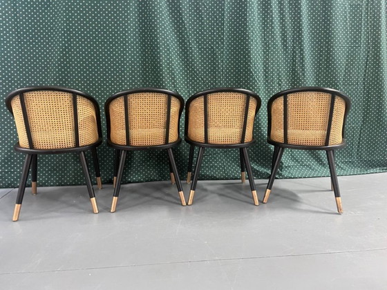 Set Van 4 Armstoelen – Eetkamerstoelen, Rattan, Velvet (photo 3 of 6)