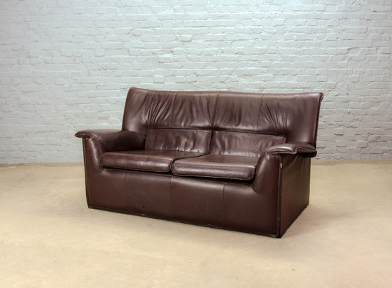 Image 1 of Afra and Tobia Scarpa Design Mid-Century Italian Design Chocolate Brown Leather Two Seat Sofa, Model Lauriana for B&B Italia.