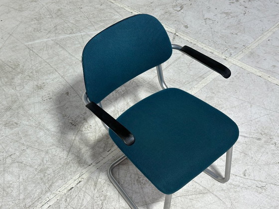 6x Artifort Lande Jami Stoelen - Buisframe Sledemodel - Bakeliet - Petrolblauw – Eetkamerstoelen, Metal (photo 6 of 9)