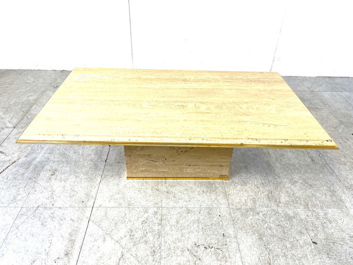 Fedam Vintage Couchtisch aus Travertin und Messing