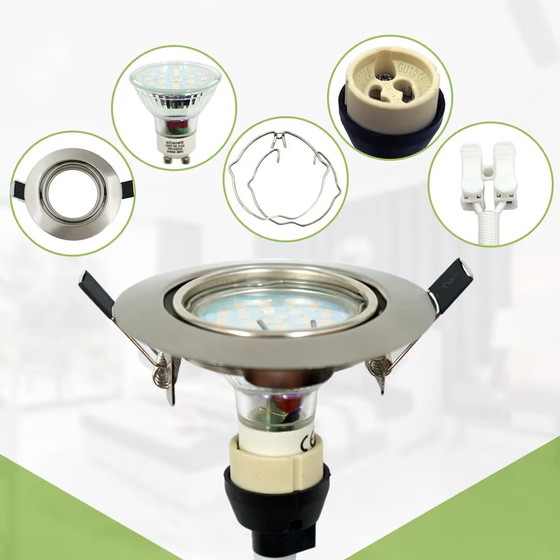 Set of 6 Recessed LED Spot Lights GU10 5W 3000K Satin Nickel, Metal, Modern (photo 3 of 13)