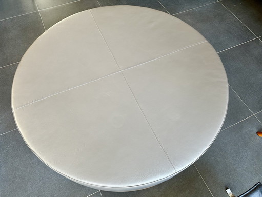 Pouf ottoman de table basse en cuir taupe – hockers en poefs, Wood, Leather