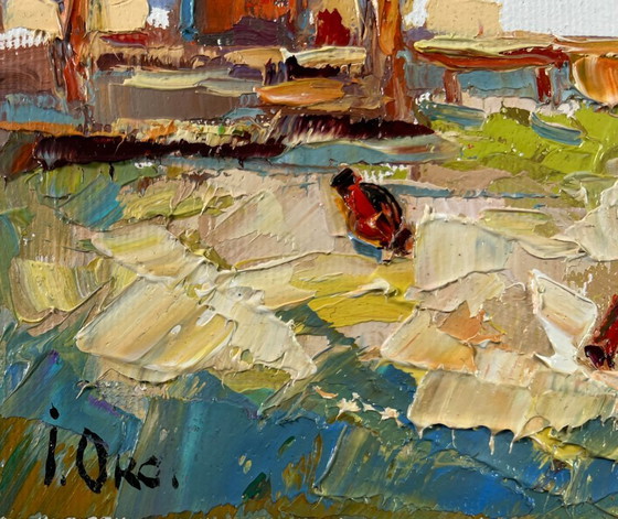 Image 1 of Original Oil Painting Summer Village Landscape Yard in August