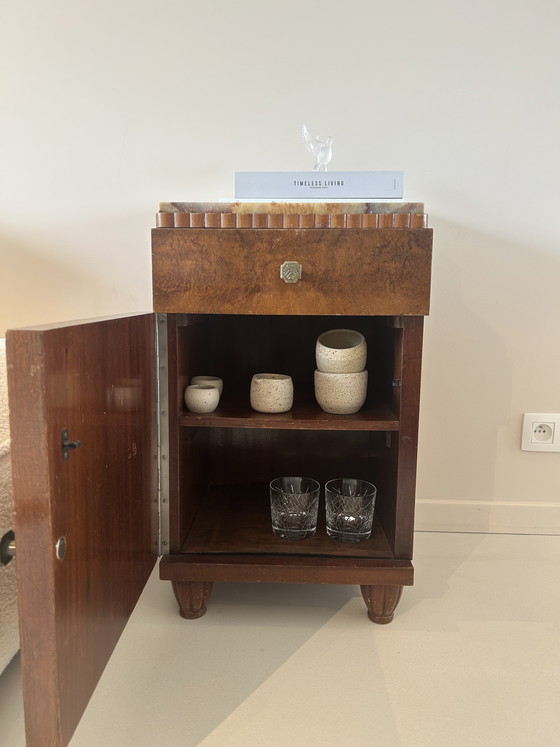 Image 1 of Unique Art Deco Cabinet with Marble Top & Burl Walnut Veneer