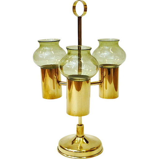 Norwegian vintage brass candlestick with three arms by Odel Messing, 1960s