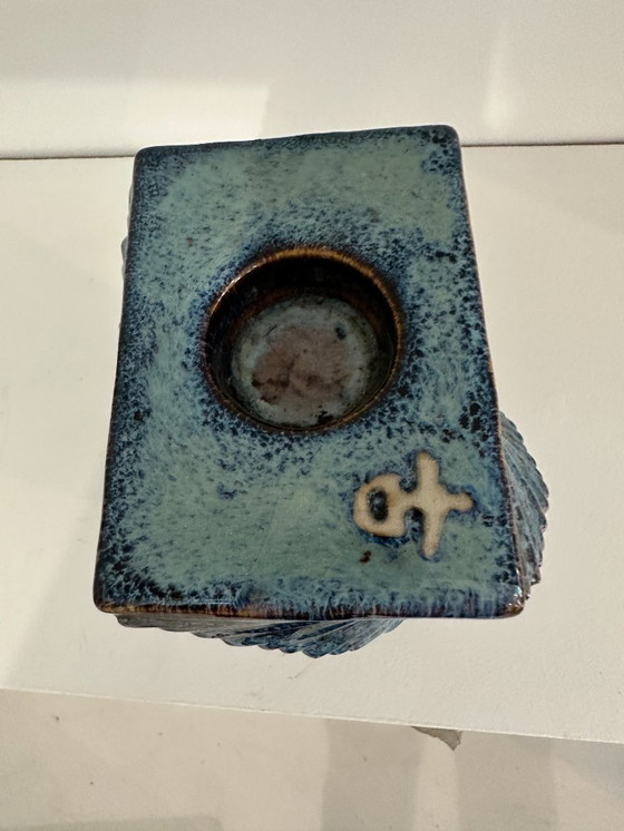 Image 1 of Candelero de cerámica esmaltada - Tournant sculptural bleu