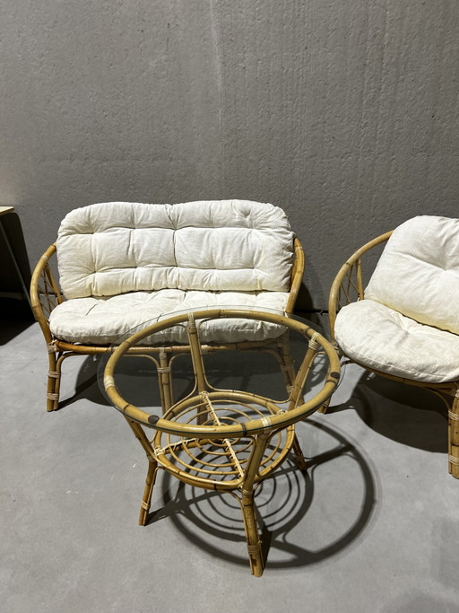 Rotan set – zithoek, Glass, Rattan (photo 2 of 12)