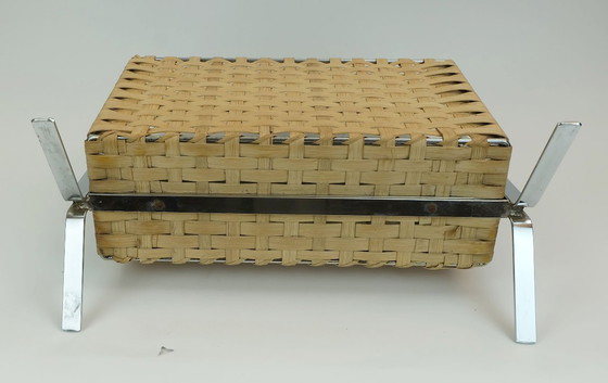 Image 1 of ongewoon 1970 vintage tijdschriftenrek krantenhouder chroom leer bamboe