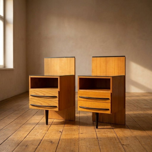 Paar antike tschechische Nachttische von Mojmir Požar, 1960er Jahre, Holz und Glas, 42 × 40 × 81 cm (photo 2 of 10)