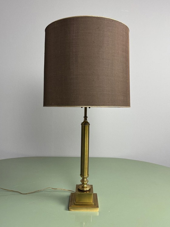 Hollywood Regency Solid Brass Column Table Lamp, Attributed to Maison Jansen. France, 1970s. Ref.: TL 302 (photo 3 of 14)