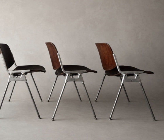 5 sedie Castelli vintage, in legno marrone, con una splendida patina. – Sedie da pranzo, Aluminium, Wood (photo 4 of 15)