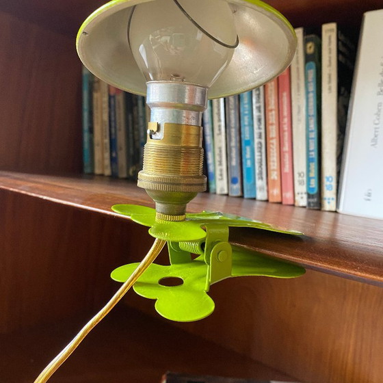 Image 1 of Small green metal mushroom clip-on lamp, vintage night light
