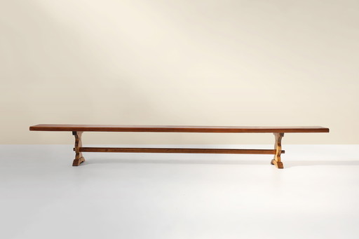 Extra lange Klosterbank aus massivem Ulmenholz, Frankreich ca. 1850