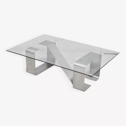 Kinetic" Low Table with Steel Legs and Glass Slab