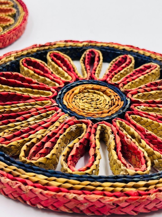 Image 1 of Set of 2 vintage braided rope trivets – bohemian style